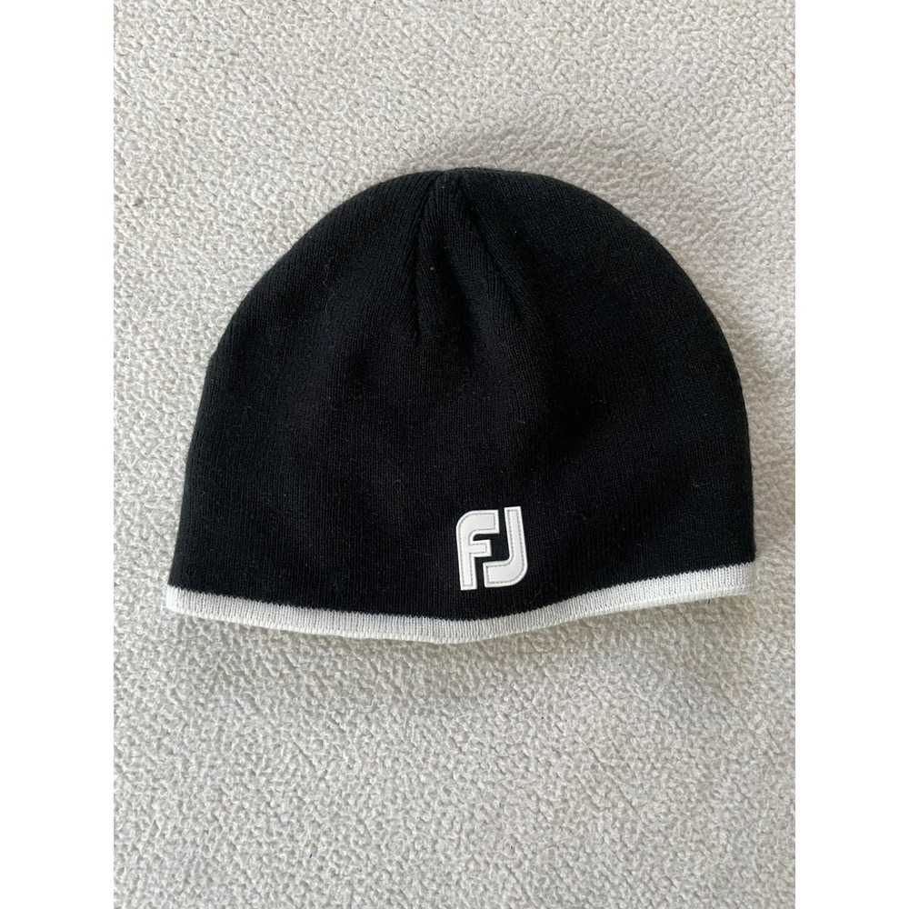 FootJoy One Size Beanie Black White Fleece Lined Golf Knit Hat